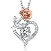 MomentWish 1Carat Moissanite Heart Necklace 925 Sterling Silver Rose Flower Pendant Necklace Fine Jewelry Gifts for Women